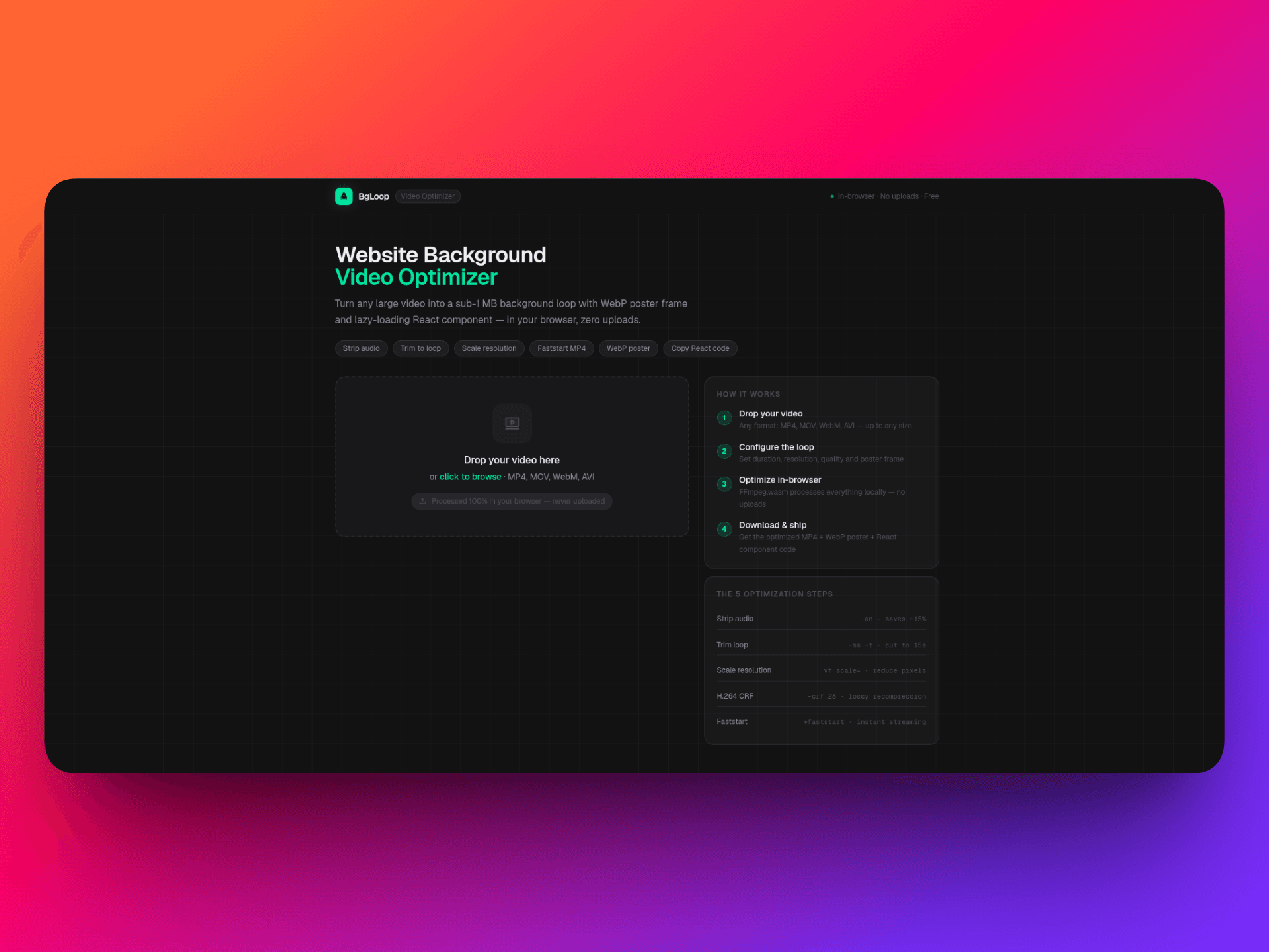 BgLoop In-Browser Web Video Background Optimizer